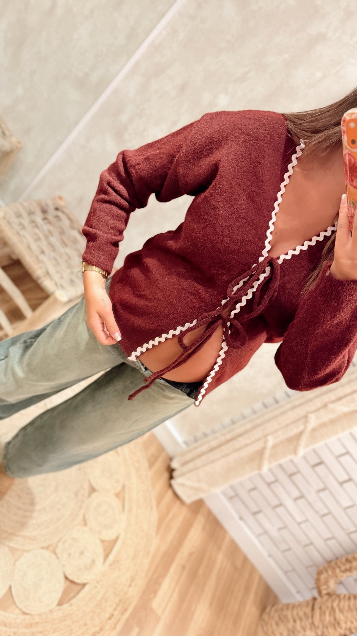 Cardigan de Malha com Coração em Renda