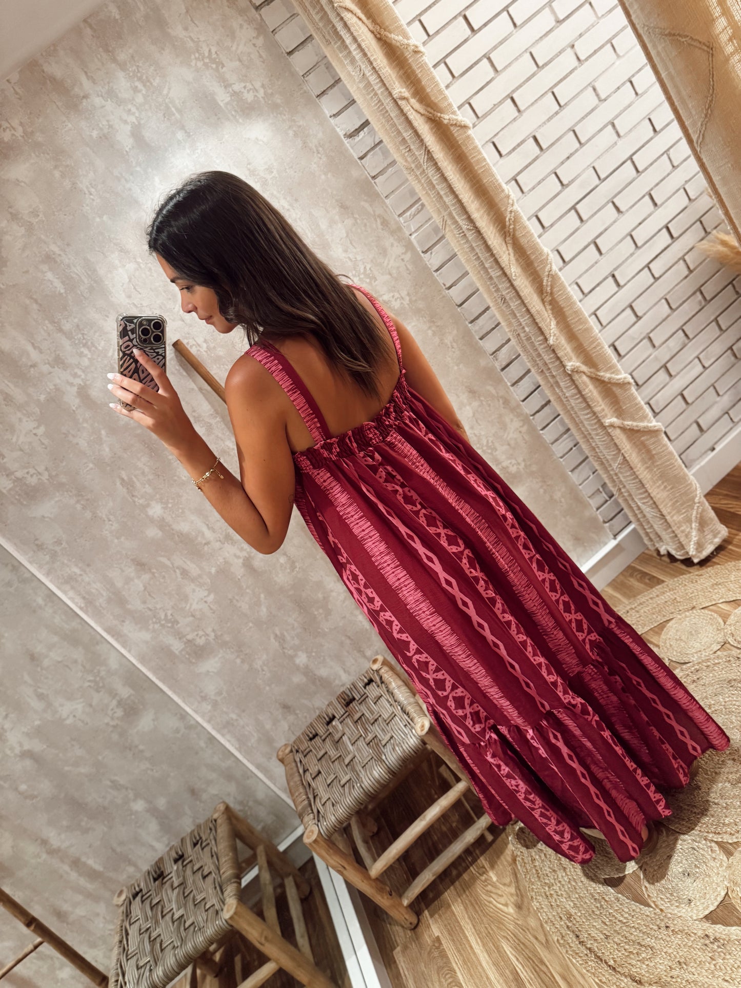 VESTIDO LONGO ESTAMPADO C/ALÇAS CRUZADAS