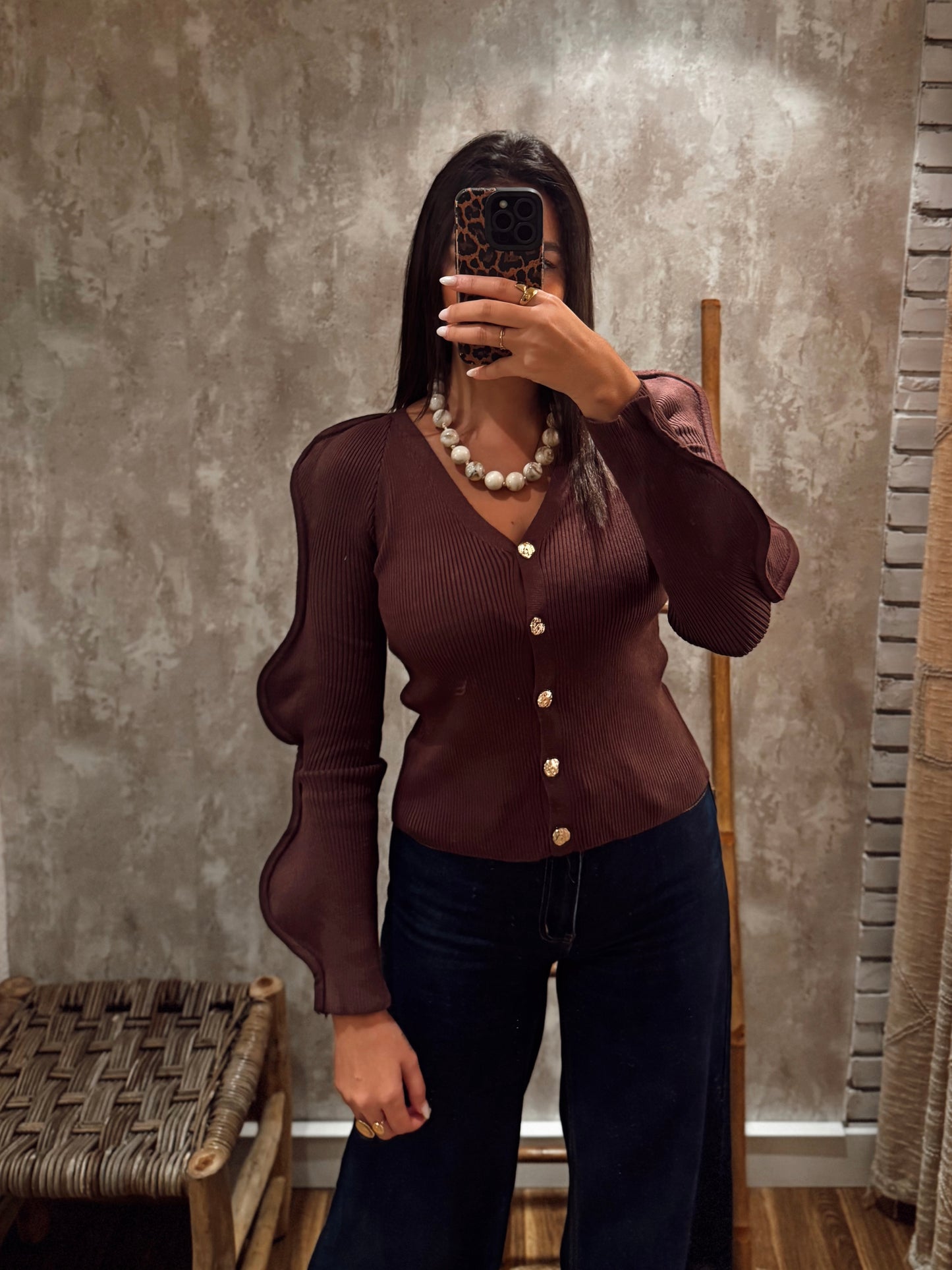 Chaqueta de punto acanalado con detalle de mangas estructuradas - Mochy