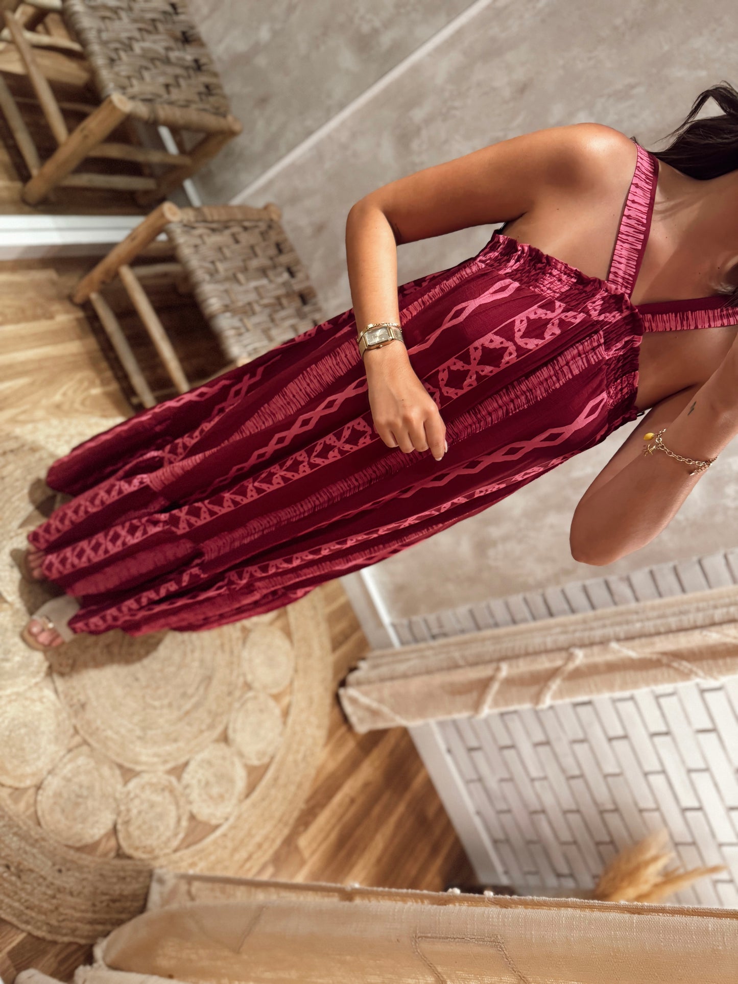 VESTIDO LONGO ESTAMPADO C/ALÇAS CRUZADAS