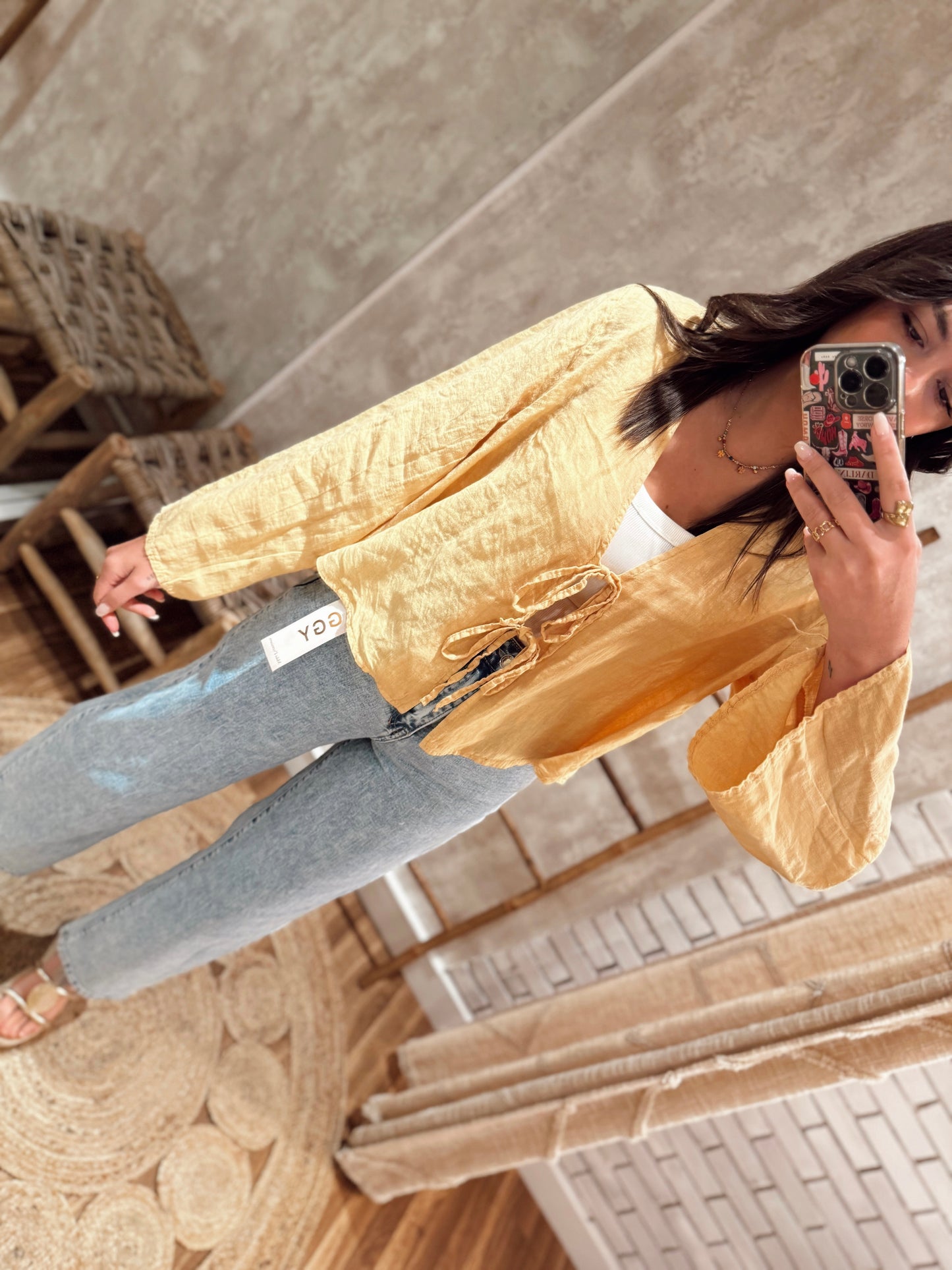 Blusa/chaqueta de lino con conjuntos