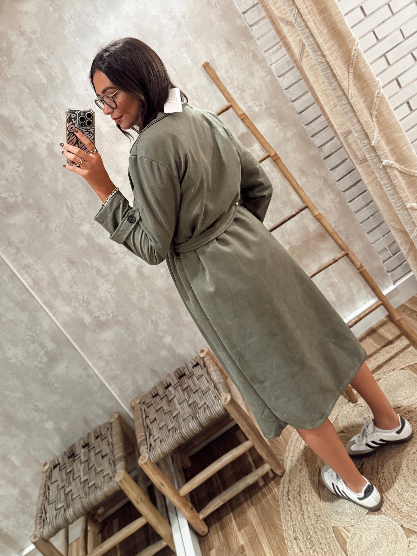 Gabardina em pele de pêssego-Verde