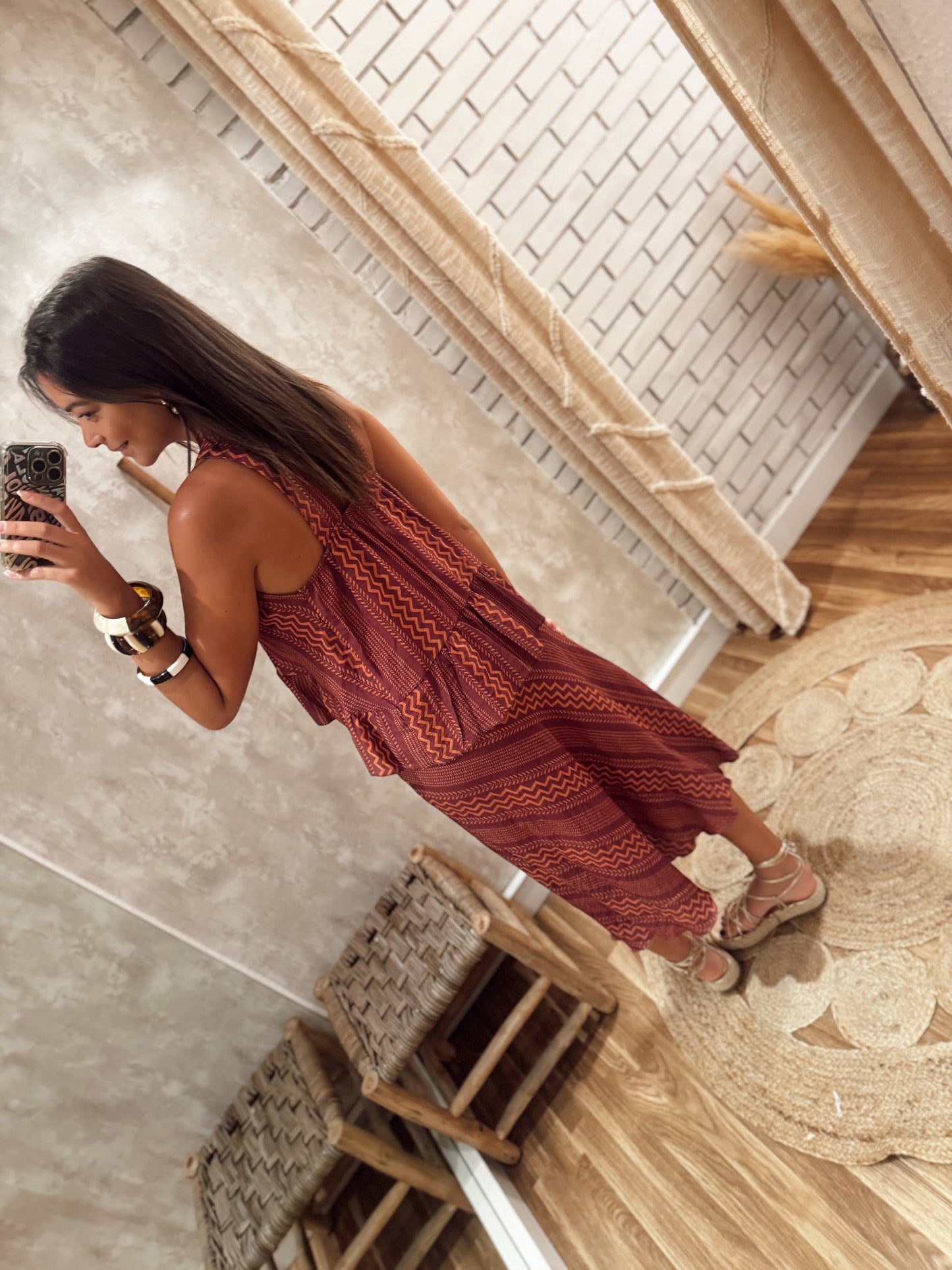 Conjunto Top c/folhos + Saia – Beringela/Laranja