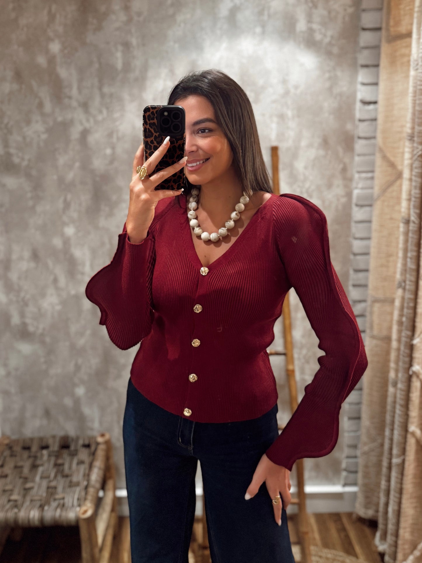 Chaqueta de punto acanalado con detalle de mangas estructuradas - Mochy