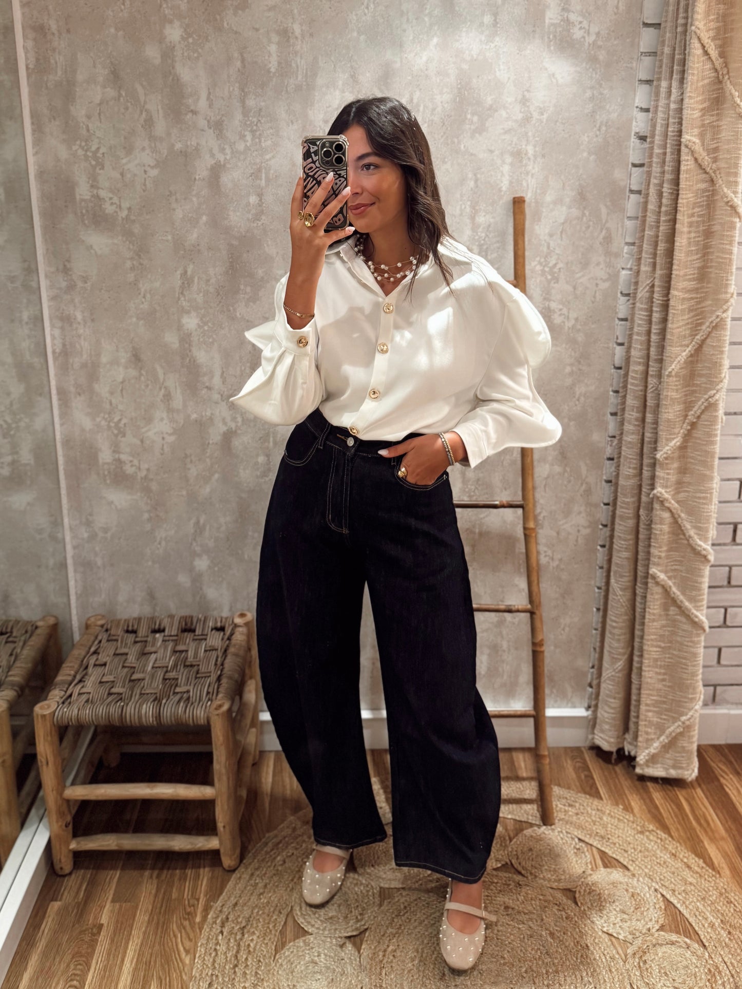 Jeans modelo ballon em ganga escura - Mochy