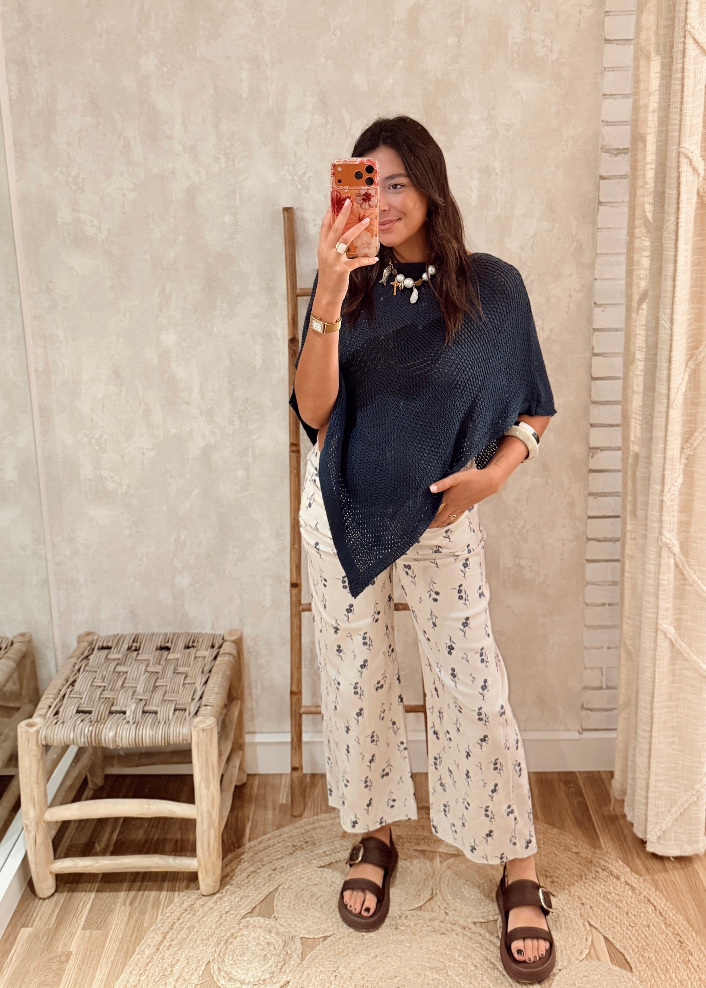 Jeans Floral Azul Marinho