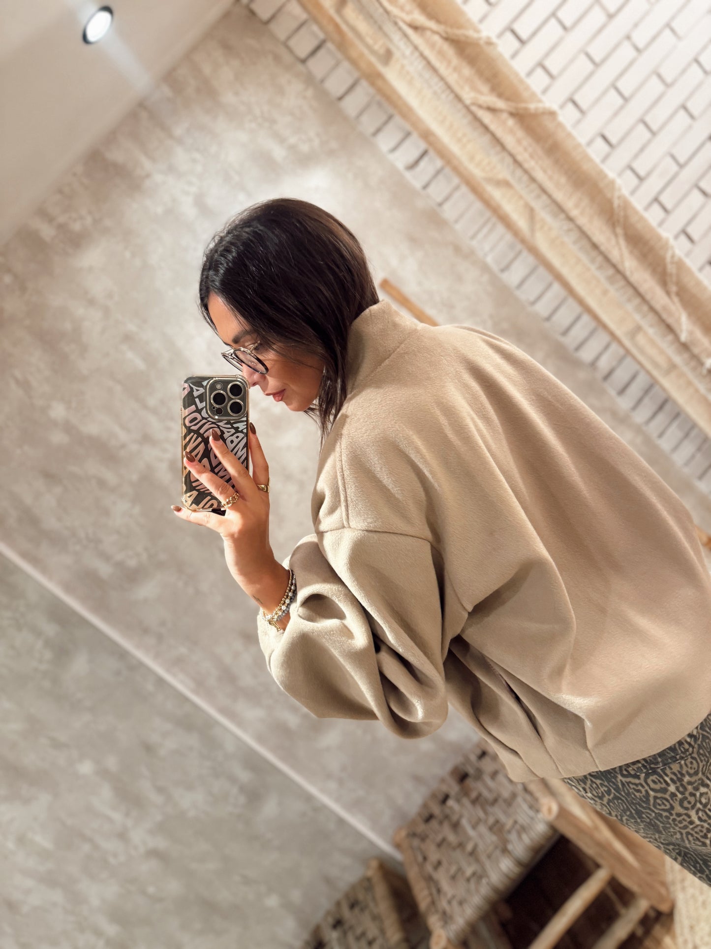Bomber com mangas abalonadas - Bege