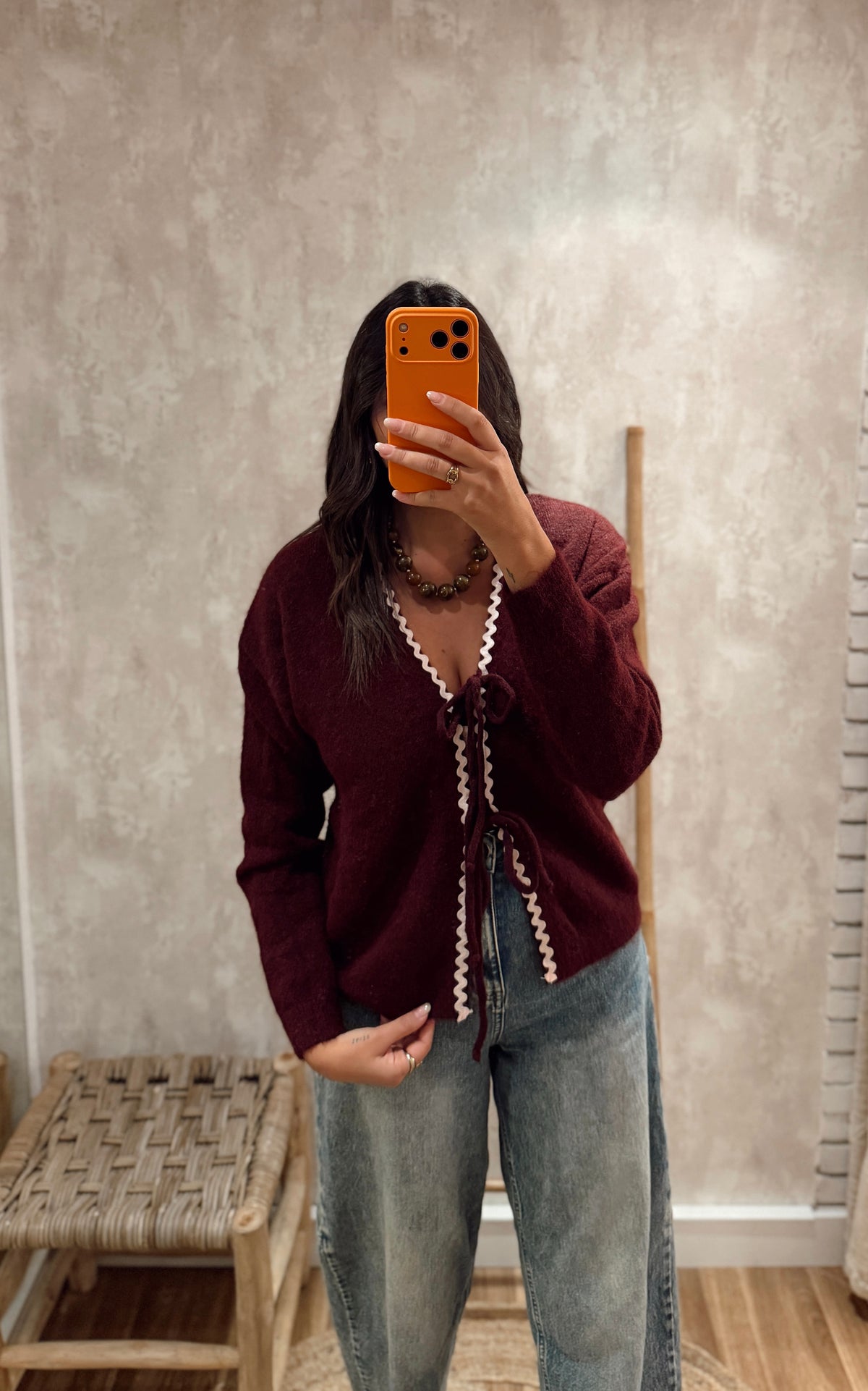 Cardigan de Malha com Coração em Renda