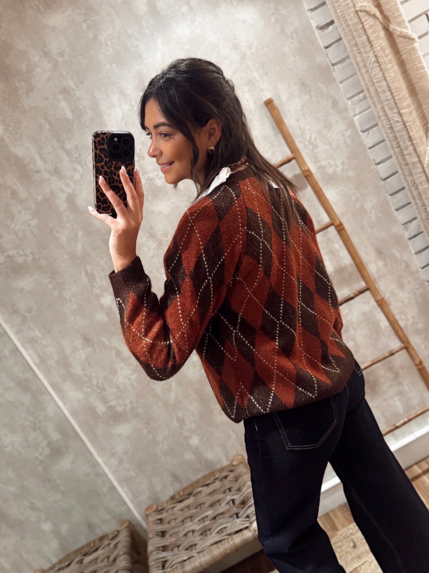 Cardigan em malha com padrão losangos