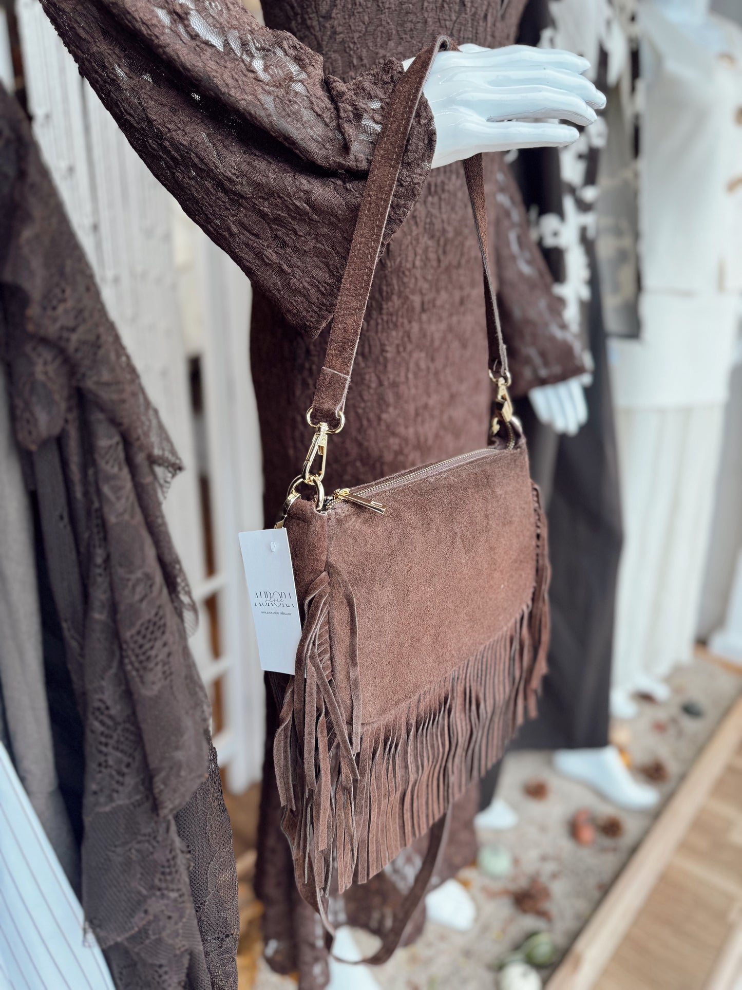 Mala em camurça c/franjas