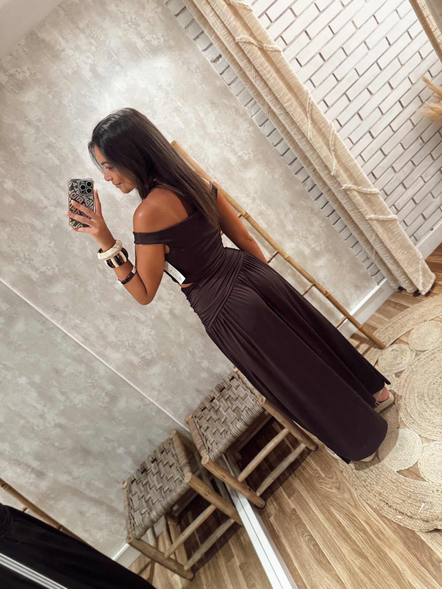 Conjunto Saia + Top Castanho com Pendente Dourado