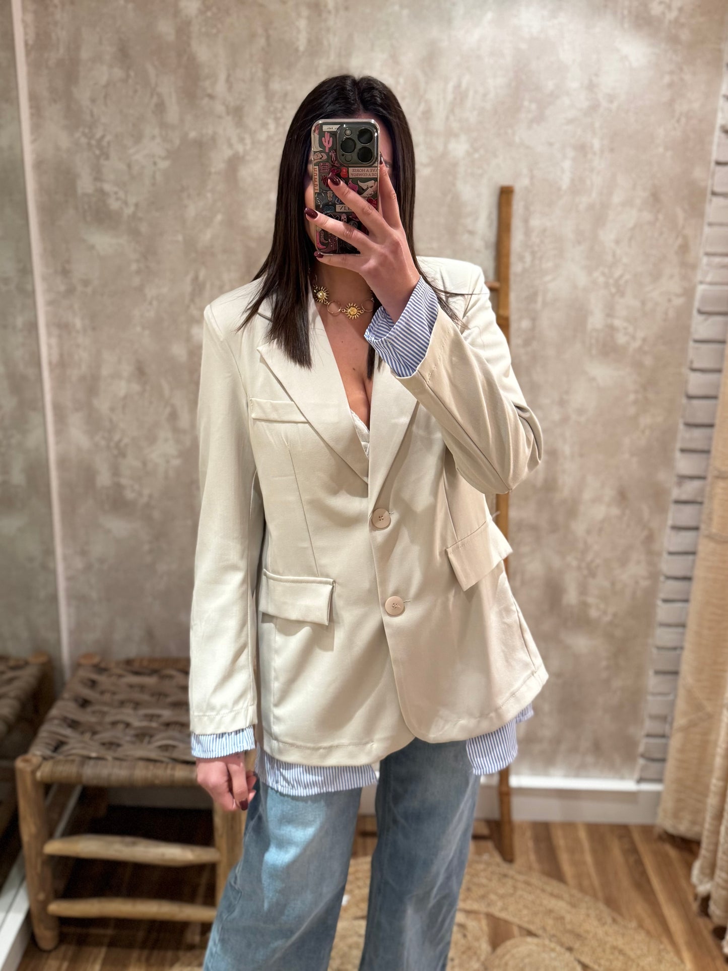 Blazer c/forro em padrão listado