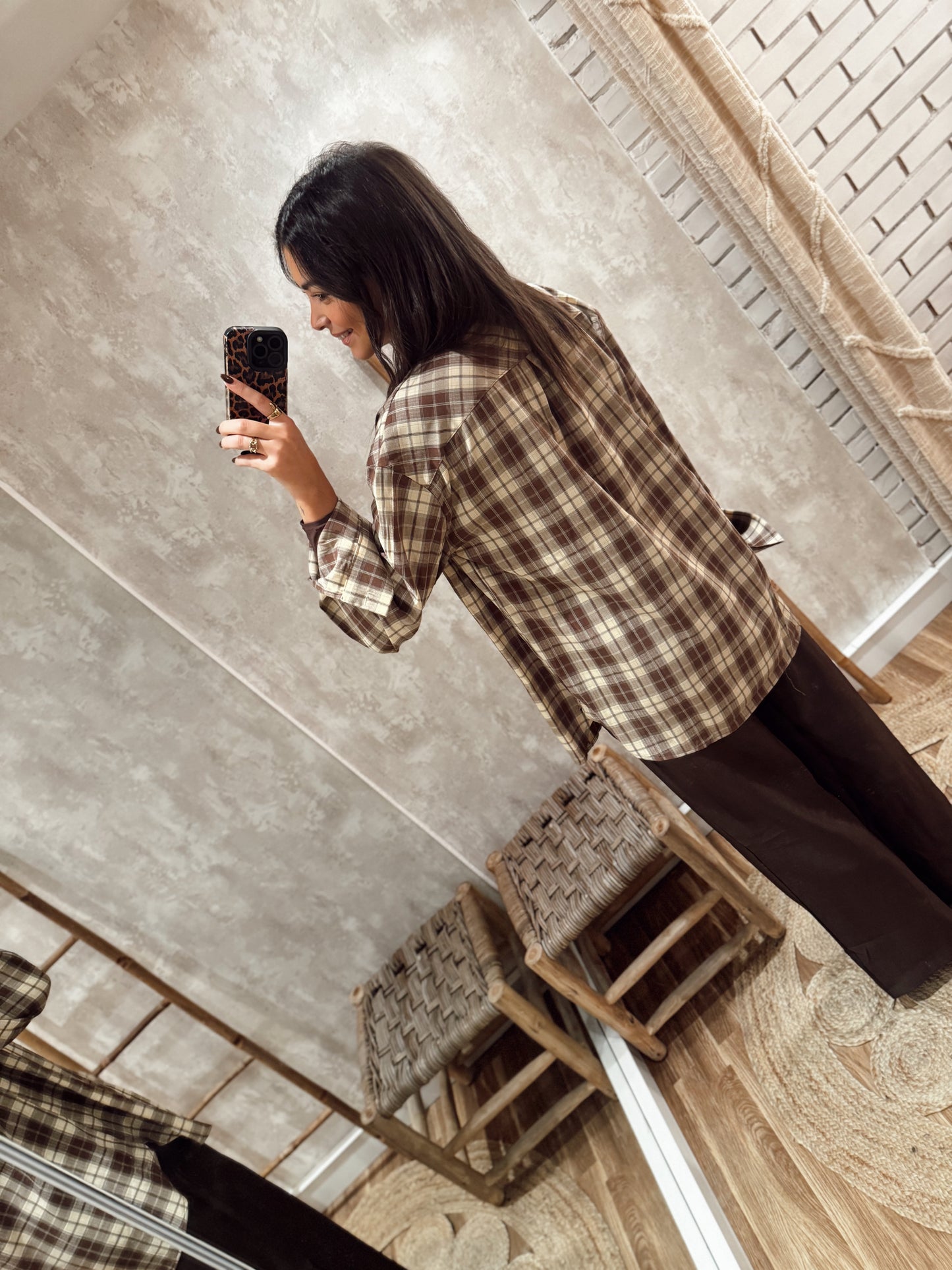 Camisa em tecido leve c/padrão xadrez