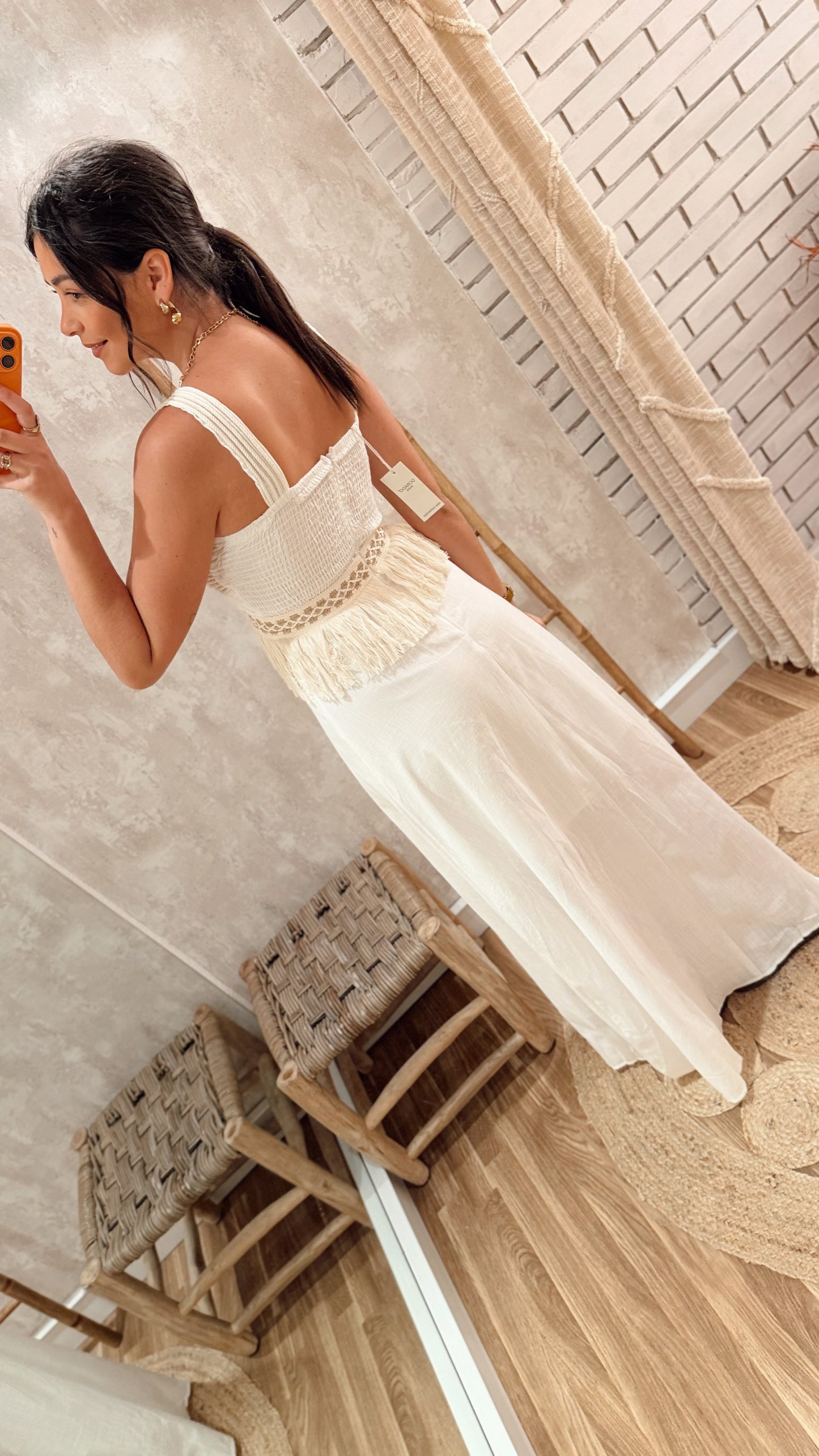 Vestido Comprido em Algodão com Detalhe em Corda