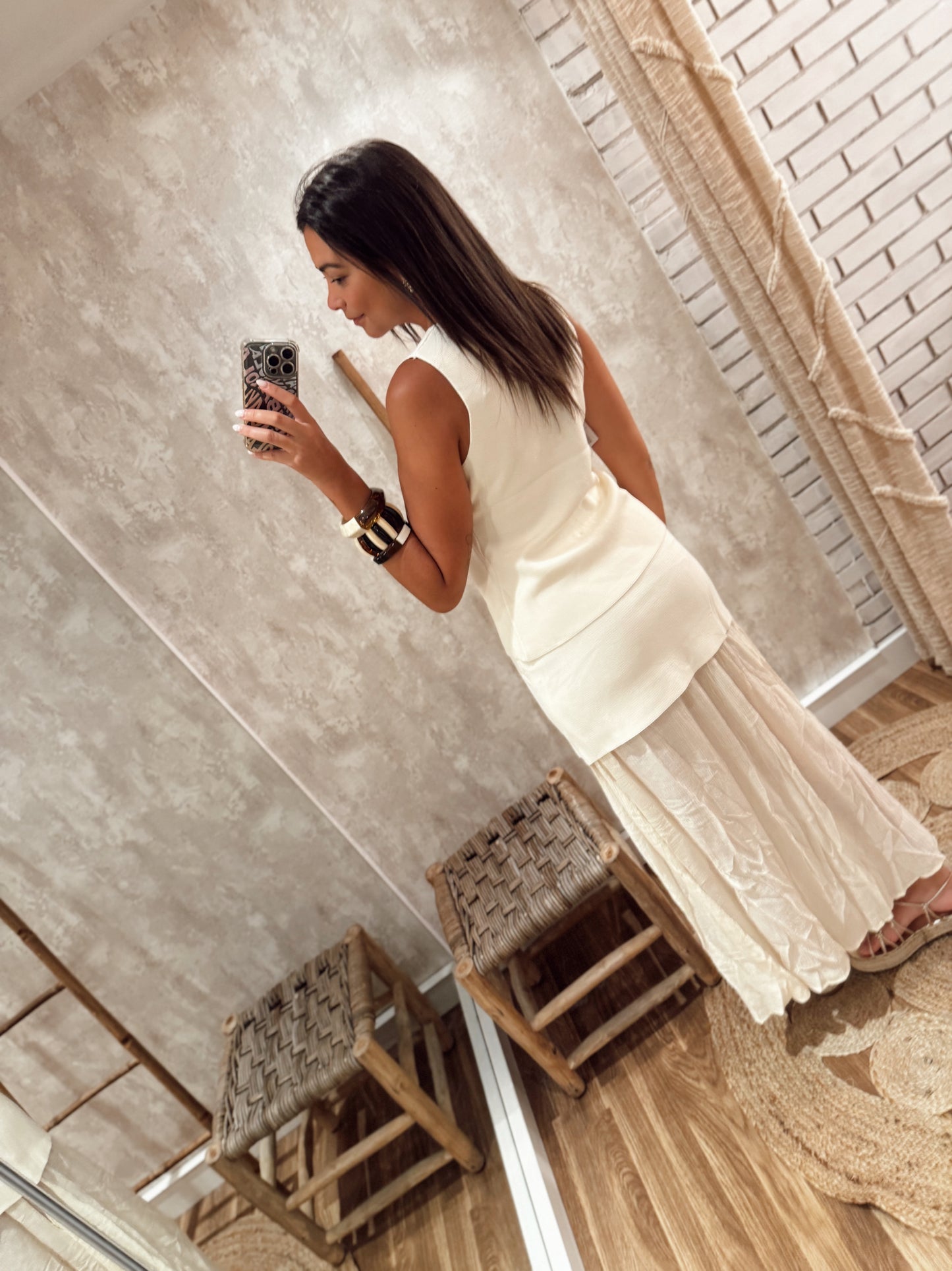 Conjunto de chaleco y falda - Blanco