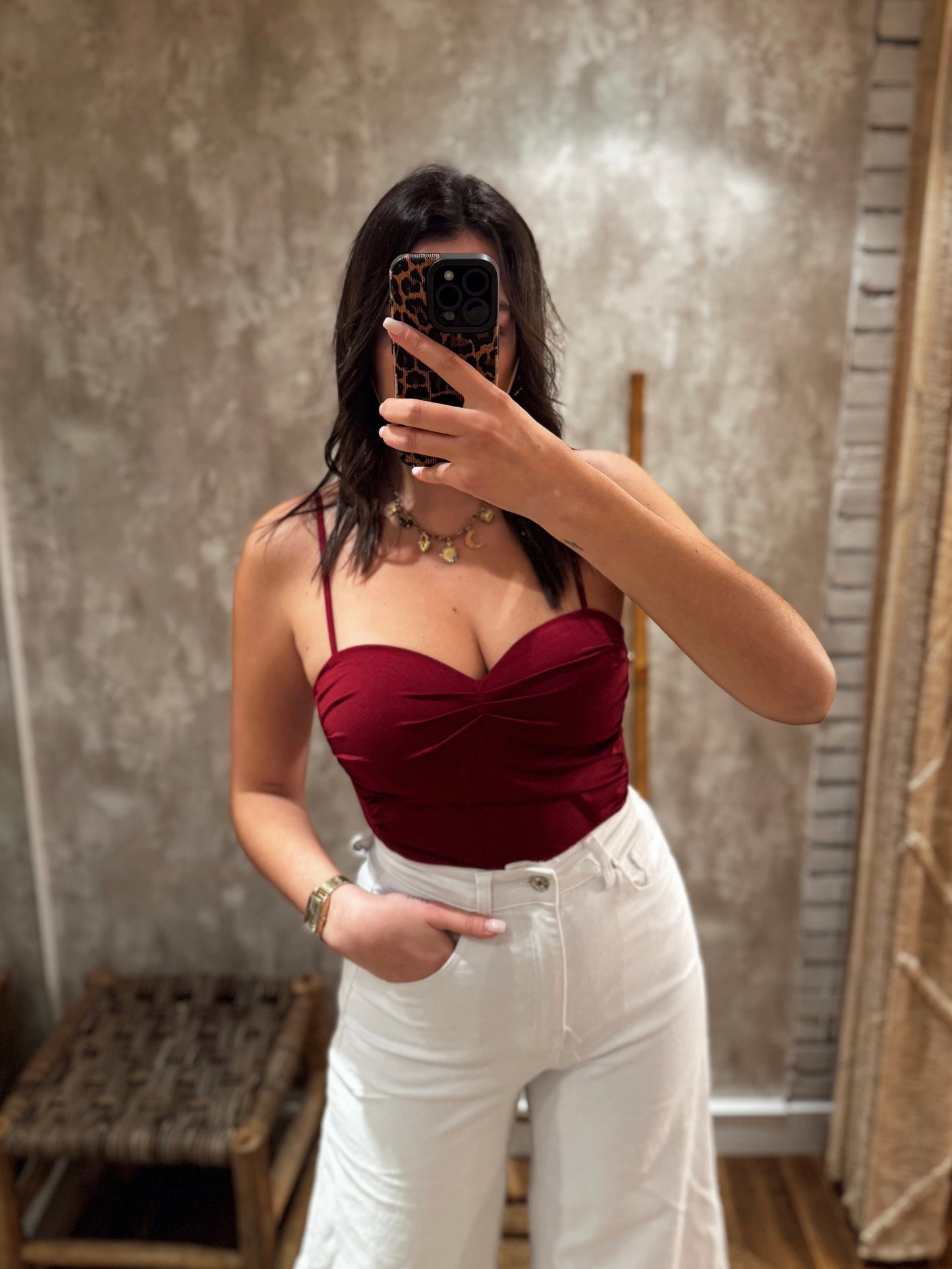 Body de lycra con pecho fruncido