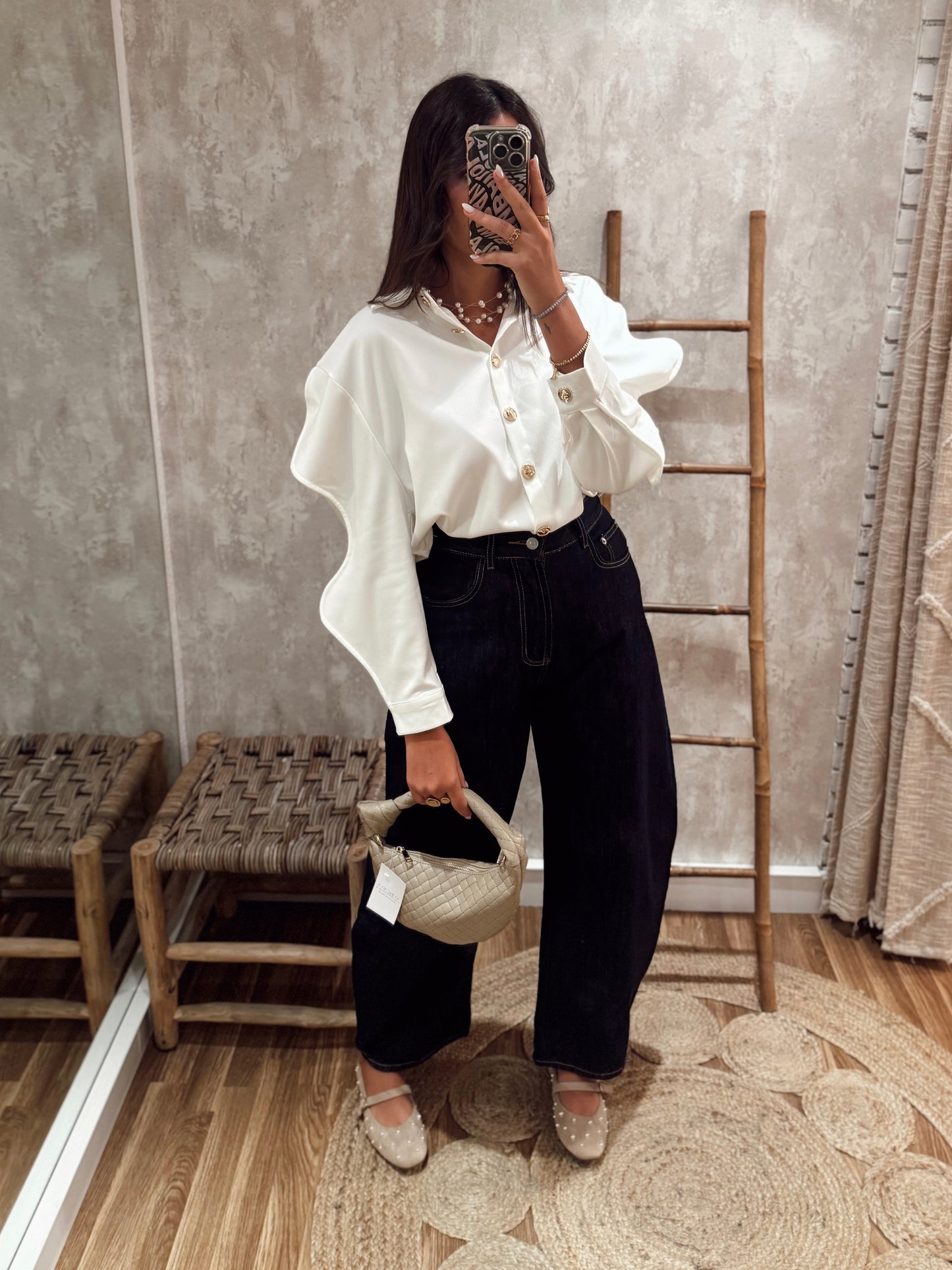 Jeans modelo ballon em ganga escura - Mochy