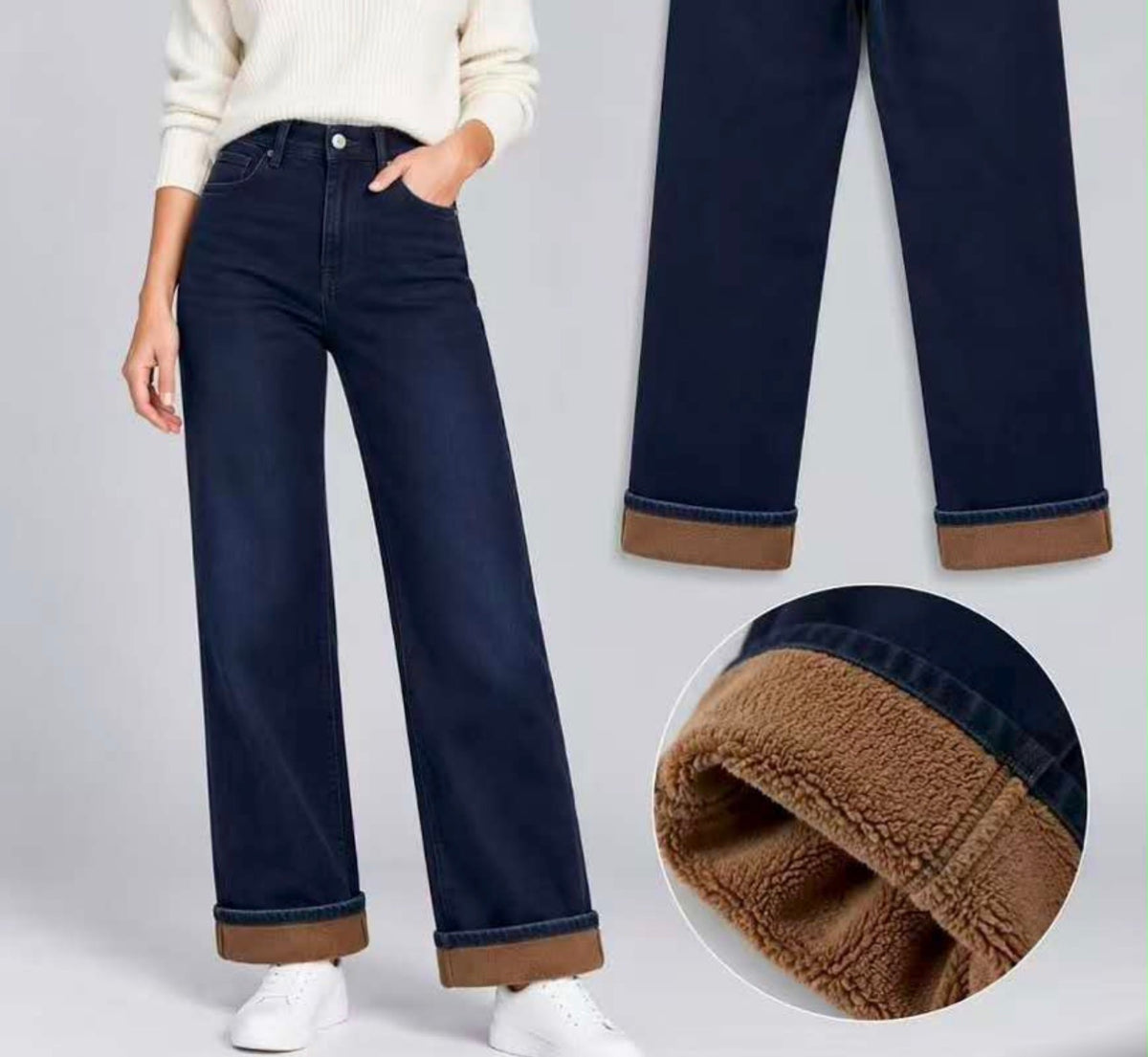 Jeans Straight Leg Cardados com Pelo