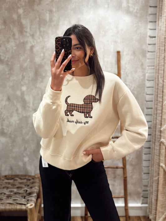 Sweatshirt Lumina com cão em padrão aos quadrados
