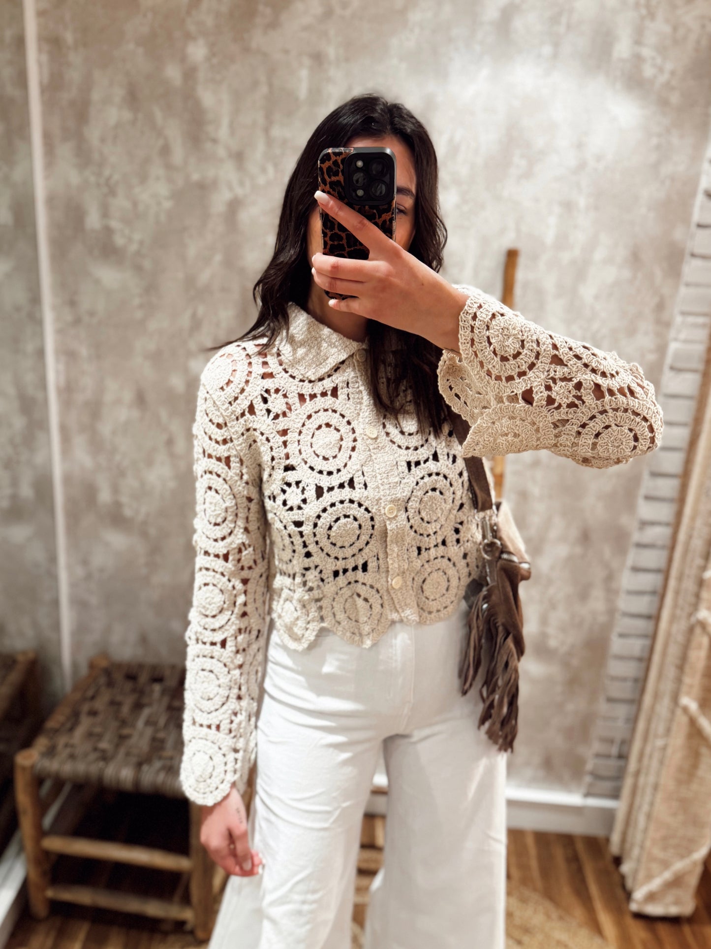 Camisa de crochet con cuello estilo polo