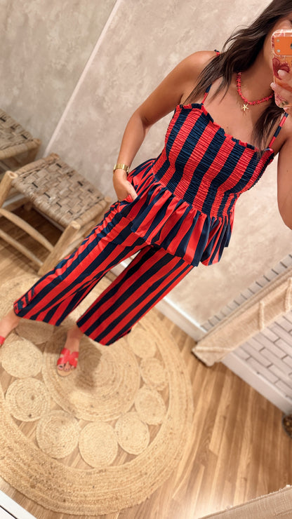Conjunto Top e Calças às Riscas