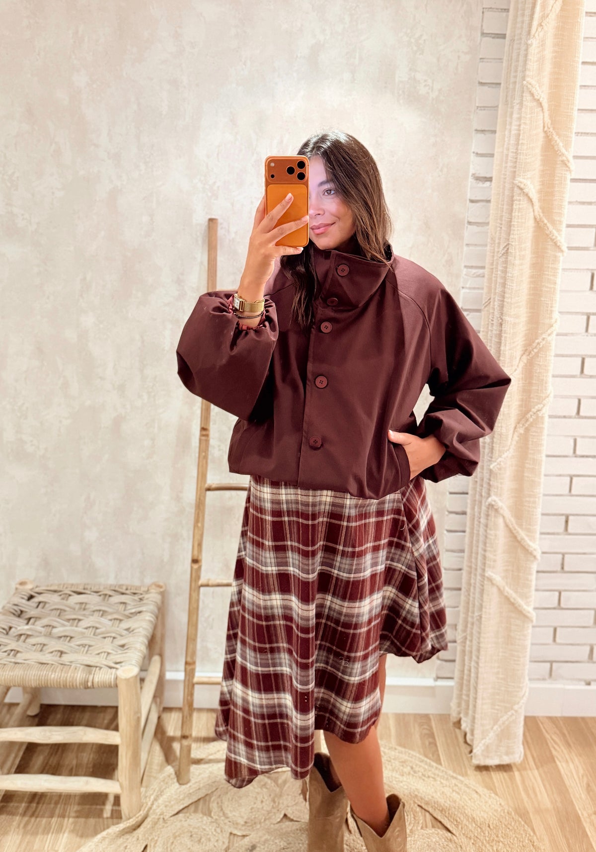 Gabardine Bomber com Gola Alta