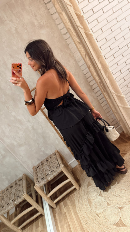 Vestido Longo com Folhos