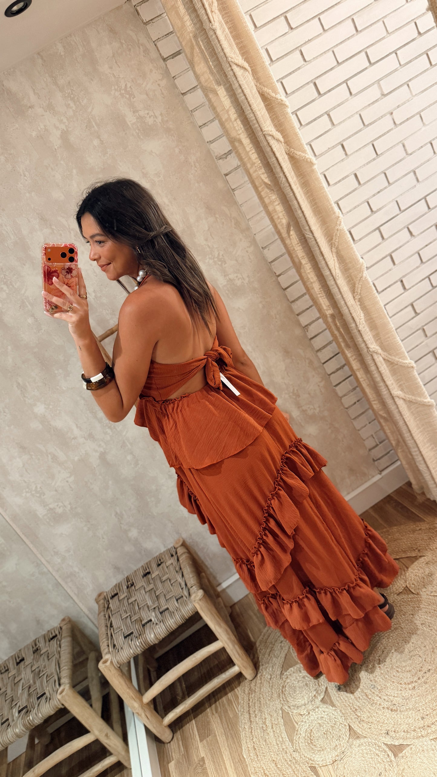Vestido Longo com Folhos