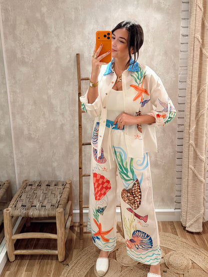 Conjunto Ocean Treasures – Camisa & Pantalonas Fluidas- Mochy