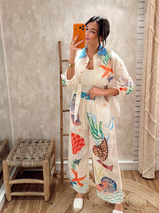 Conjunto Ocean Treasures – Camisa & Pantalonas Fluidas- Mochy