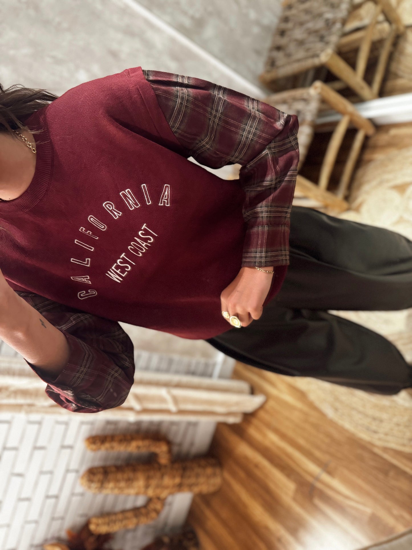 Malha c/mangas em padrão xadrez