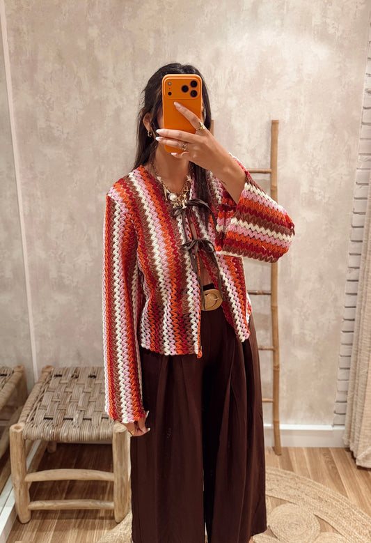 Casaco Crochê Multicolor com Atilhos