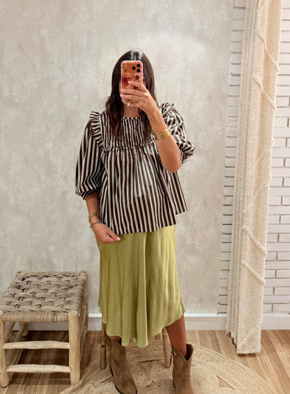 Blusa Listada com Folhos