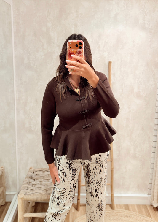 Malha Peplum com Fechos Estilo Mandarim