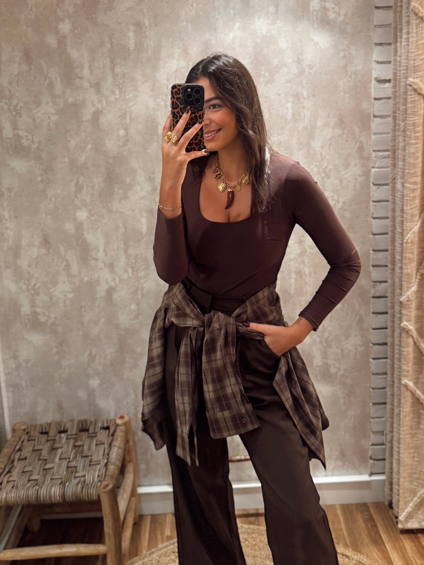 Camisa em tecido leve c/padrão xadrez