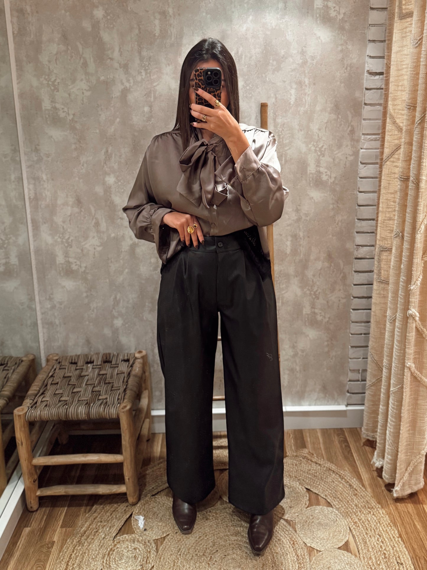 Calças de corte reto em Napa