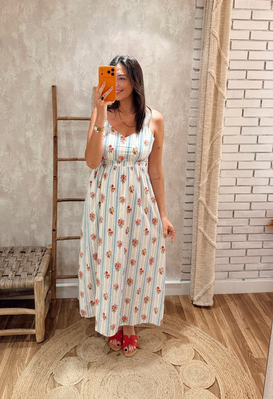 Vestido Midi Floral com Laço nas Costas