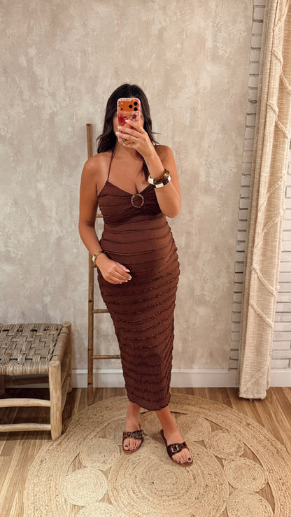 Vestido Midi Texturizado com Costas Ajustáveis