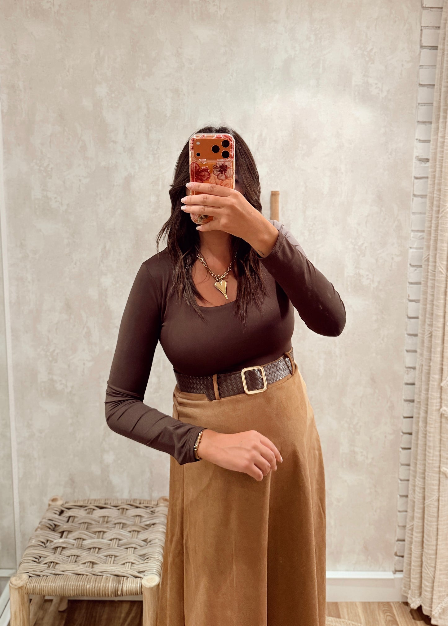 Body manga comprida em licra c/decote quadrado