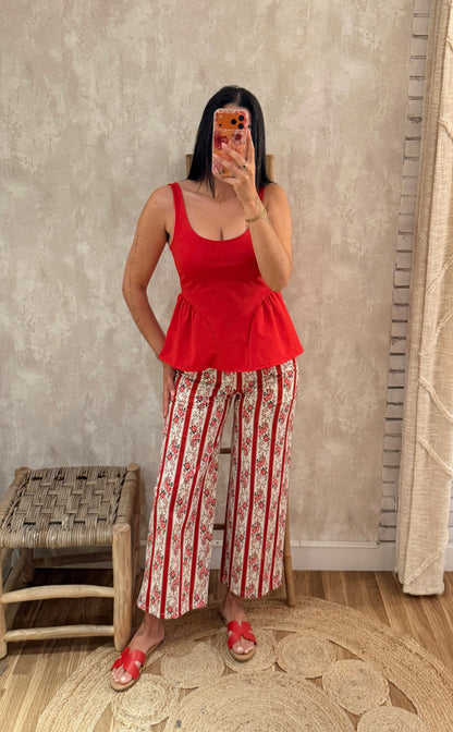 Calça Floral Listada