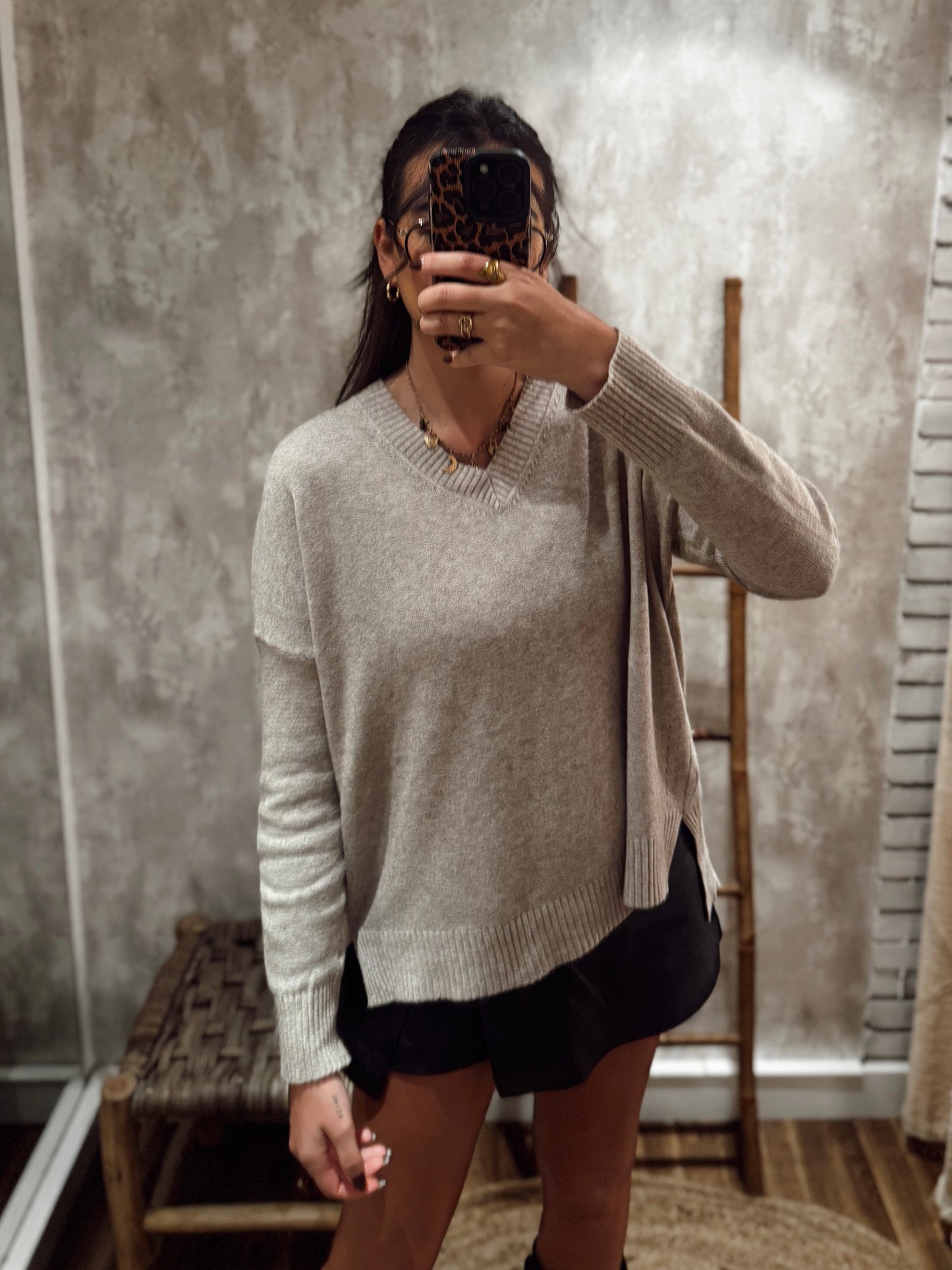 Camisola de malha c/decote em v