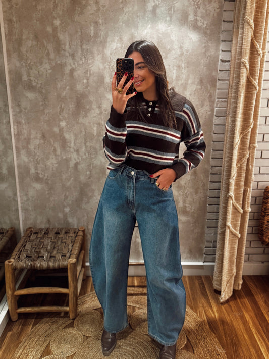 Jeans modelo ballon em ganga - Mochy