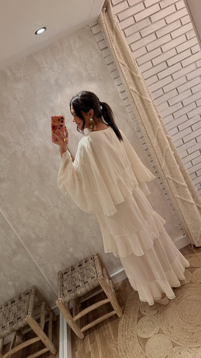 Vestido Fluido com Folhos