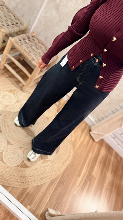 Jeans Wide Leg de Cintura Subida c/ganga escura