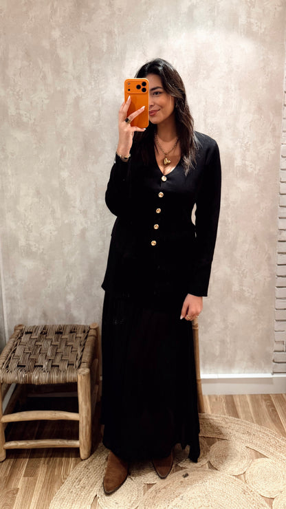 Conjunto Cardigan + Saia em Malha