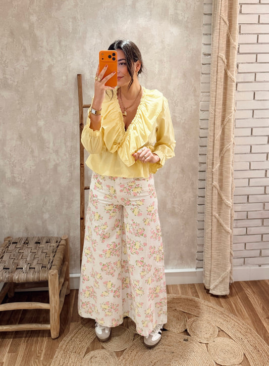 Jeans Wide Leg Floral