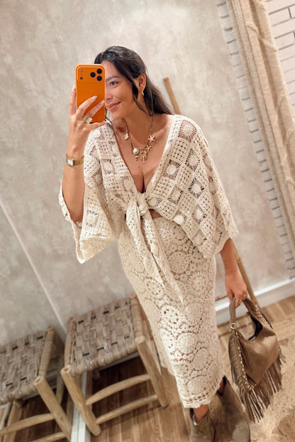 Blusa/Casaco em Crochê com Laço