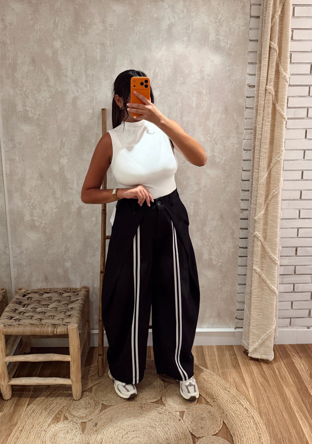 Calças Wide Leg com Riscas