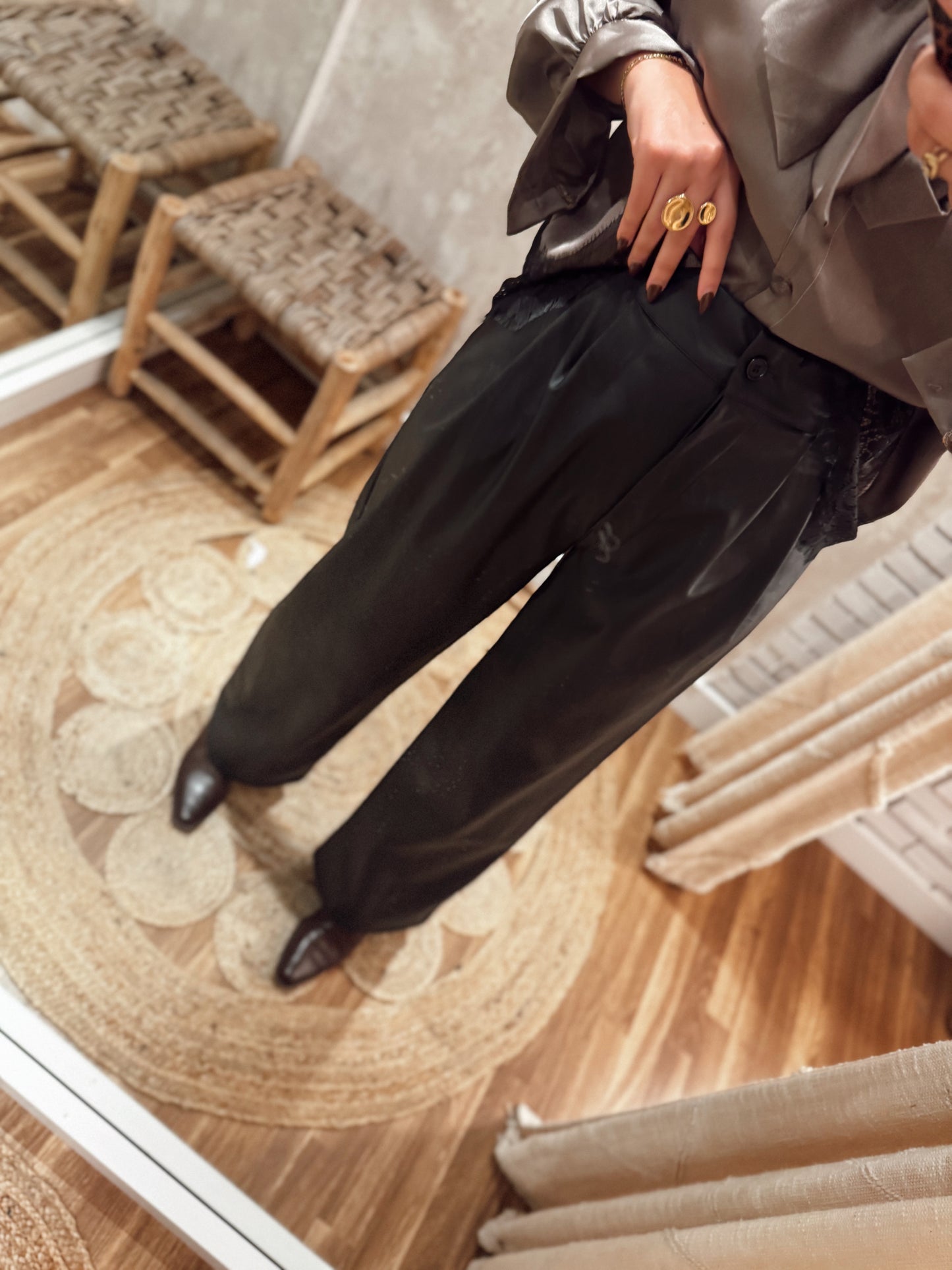 Calças de corte reto em Napa