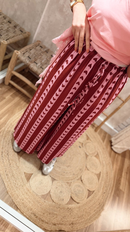 Calças Fluídas l com Padrão de Corações